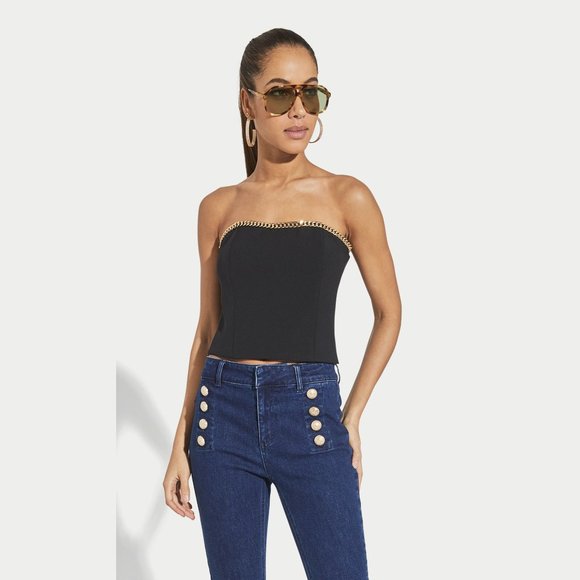 NEW Generation Love Sizes S, M, L Hazel Crepe Chain Bustier Top - Black - Picture 1 of 10
